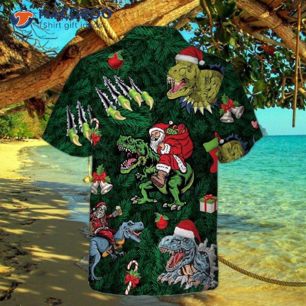 Christmas Holiday With T-rex Hawaiian Shirt, Funny Dinosaur Best Xmas Gift Idea