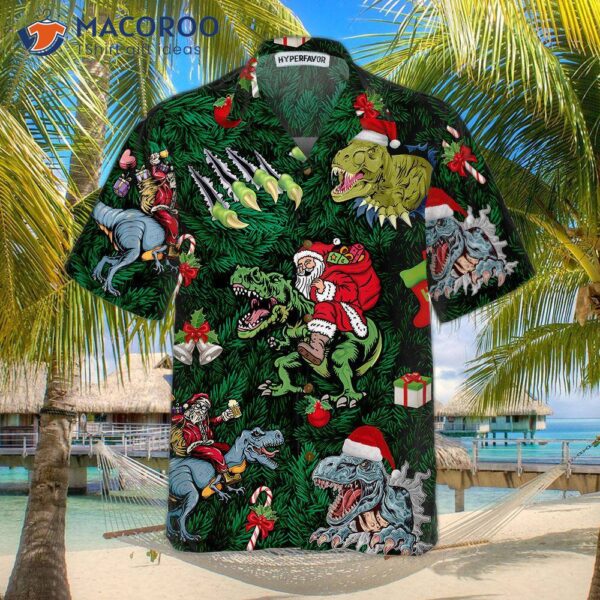 Christmas Holiday With T-rex Hawaiian Shirt, Funny Dinosaur Best Xmas Gift Idea