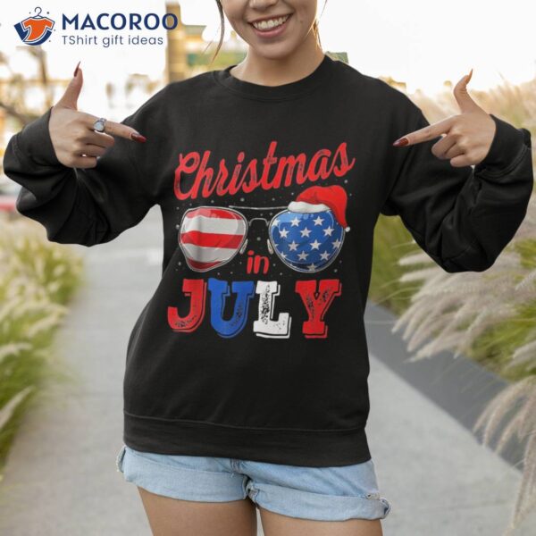Christmas In July Sunglasess American Flag Santa 4th Of Shirt