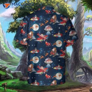 christmas in space hawaiian shirt with santa claus and reindeer pattern 1