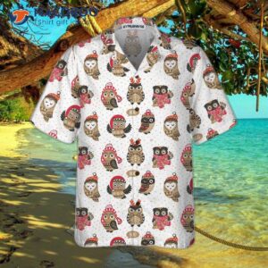 christmas owl with knitted hat hawaiian shirt funny best gift idea 2