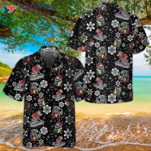 christmas party night with skeletons hawaiian shirt santa skeleton best gift for 0