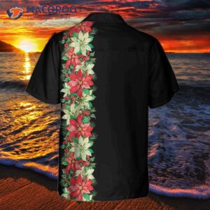 Christmas Poinsettia Flowers And Holly Berries, Hawaiian Shirt With Floral Print.
