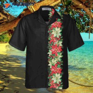 christmas poinsettia flowers and holly berries hawaiian shirt with floral print 2