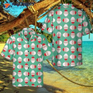 christmas santa claus face seamless pattern hawaiian shirt funny christmas themed shirt 0