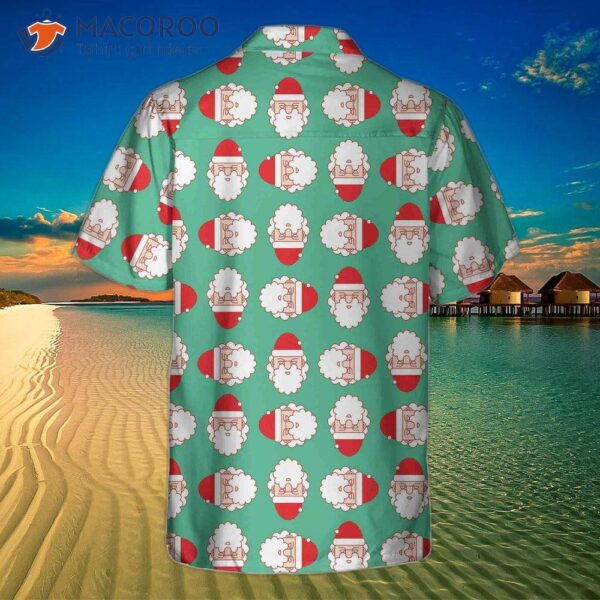 Christmas Santa Claus Face Seamless Pattern Hawaiian Shirt, Funny Christmas-themed Shirt