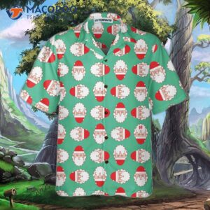 christmas santa claus face seamless pattern hawaiian shirt funny christmas themed shirt 2