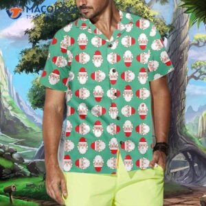 christmas santa claus face seamless pattern hawaiian shirt funny christmas themed shirt 3