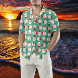 christmas santa claus face seamless pattern hawaiian shirt funny christmas themed shirt 4