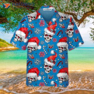 christmas skulls with candy canes blue version hawaiian shirt skull shirt for 2