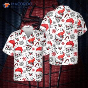Christmas Skulls With Candy Canes White Version Hawaiian Shirt, Skull Shirt For