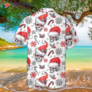Christmas Skulls With Candy Canes White Version Hawaiian Shirt, Skull Shirt For