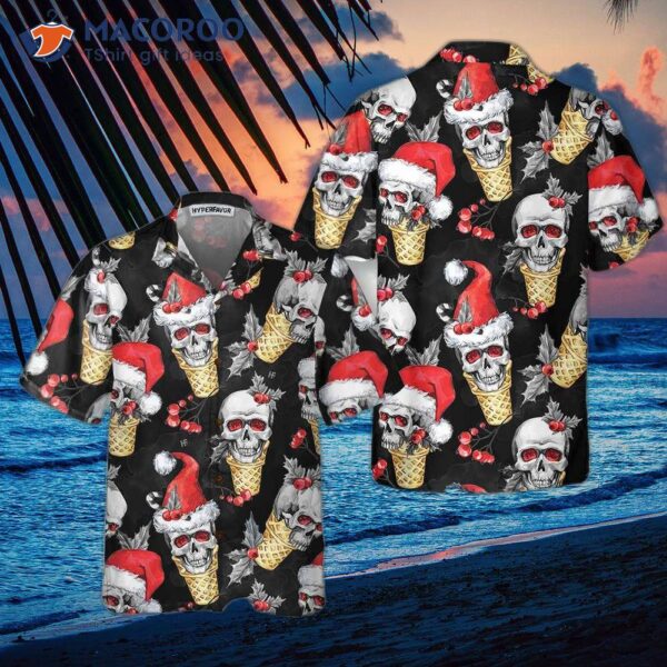 Christmas Skulls With Waffle Cone Hawaiian Shirt, Funny Skull Best Gift For