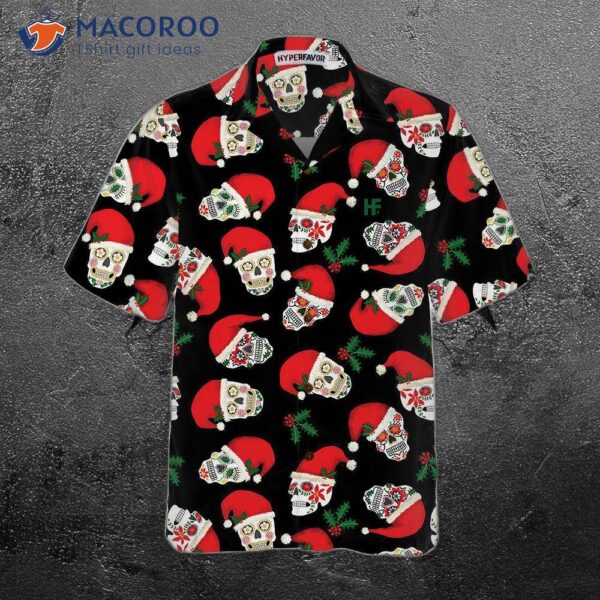 Christmas Sugar Skull Seamless Pattern Hawaiian Shirt, Funny Santa Claus Best Gift For