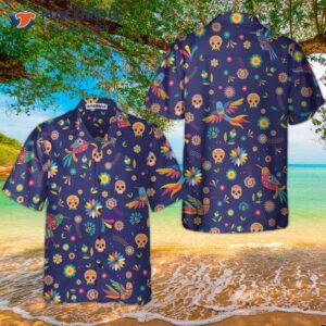 colorful alebrijes birds and bright floral mexican culture hawaiian shirt sugar skull shirt 2