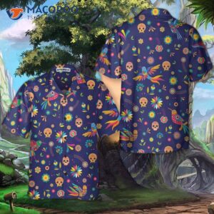 colorful alebrijes birds and bright floral mexican culture hawaiian shirt sugar skull shirt 4