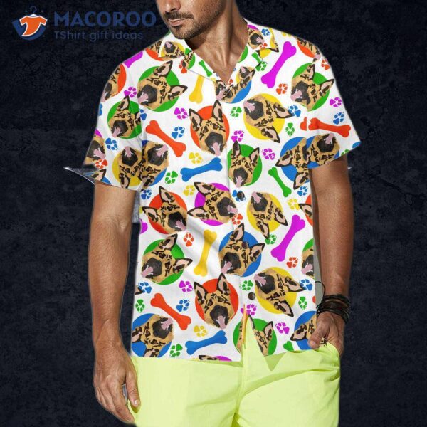 “colorful And Playful German Shepherd Hawaiian Shirt, Funny Gift”