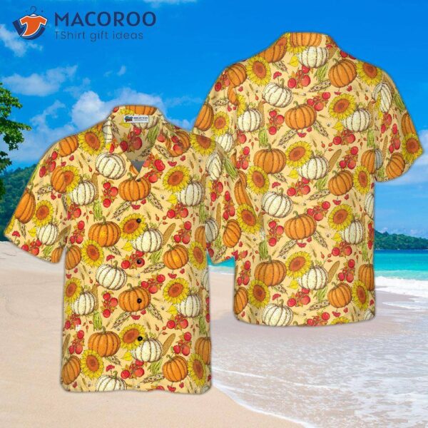 Colorful, Hand-drawn Thanksgiving Pattern Hawaiian Shirt