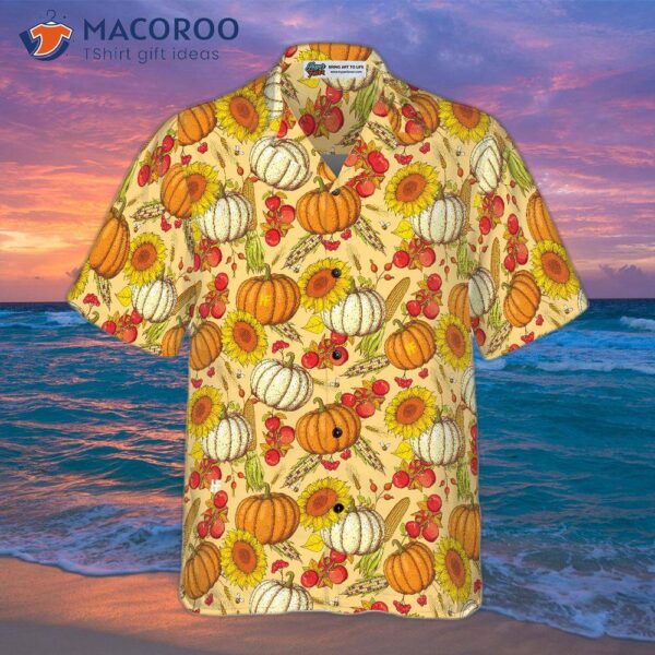 Colorful, Hand-drawn Thanksgiving Pattern Hawaiian Shirt