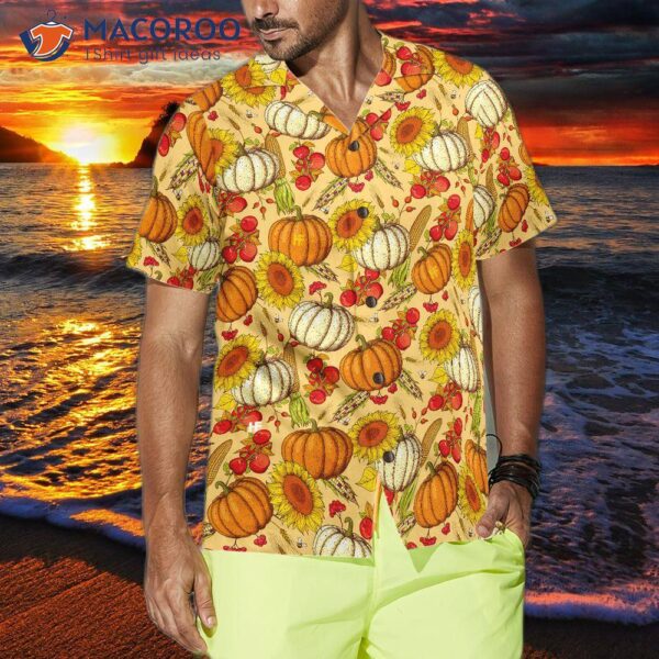 Colorful, Hand-drawn Thanksgiving Pattern Hawaiian Shirt