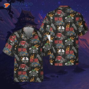 Colorful Hot Rod Pattern Hawaiian Shirt, Racing Shirt For Colorful Hot Rod Pattern Hawaiian Shirt, Racing Shirt For