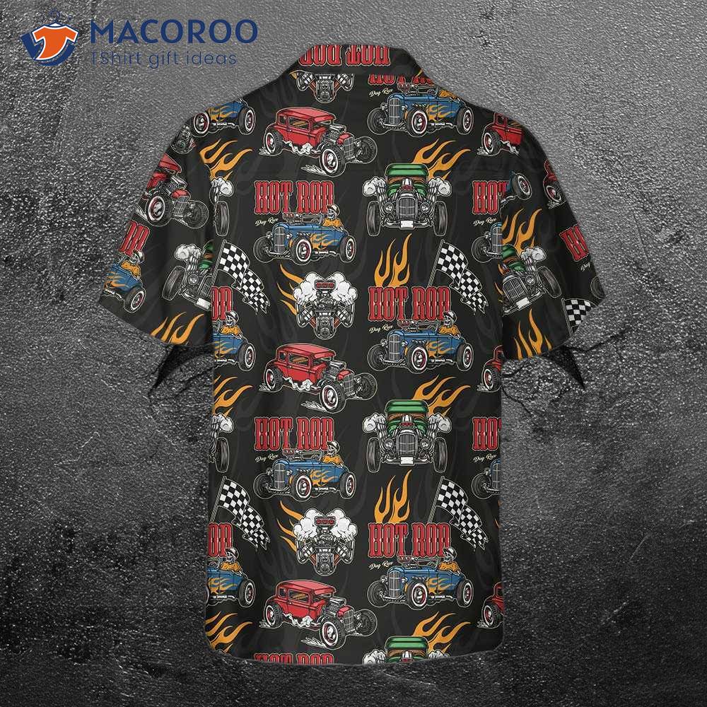 Colorful Hot Rod Pattern Hawaiian Shirt, Racing Shirt For Colorful Hot Rod Pattern Hawaiian Shirt, Racing Shirt For