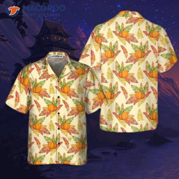 Colorful Leaves And Pumpkin Thanksgiving Hawaiian Shirt, Autumn Vibe Best Gift