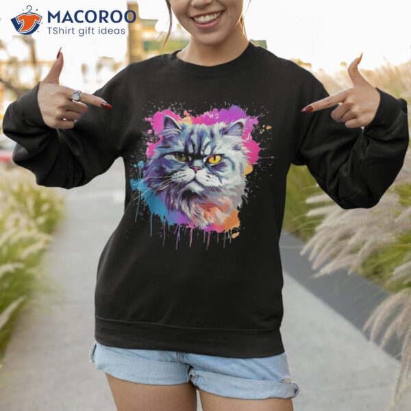 Colorful Persian Cat Face Splash Art Shirt