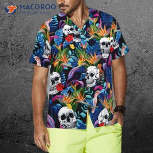 colorful tropical forest and skull hawaiian shirt 0