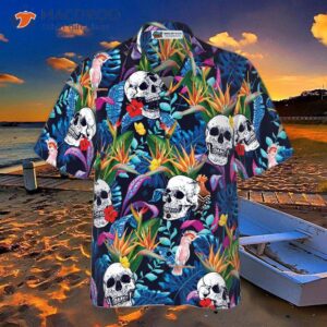 colorful tropical forest and skull hawaiian shirt 2