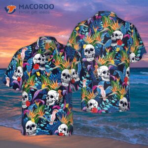 colorful tropical forest and skull hawaiian shirt 3