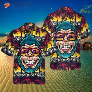 Cool Monkey Head In Paradise Hawaiian Shirt