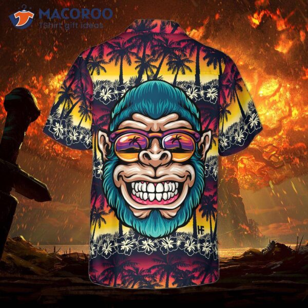 Cool Monkey Head In Paradise Hawaiian Shirt