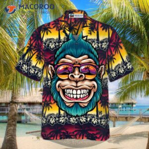 cool monkey head in paradise hawaiian shirt 2