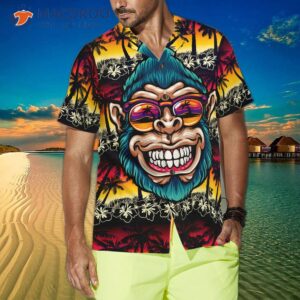 cool monkey head in paradise hawaiian shirt 3