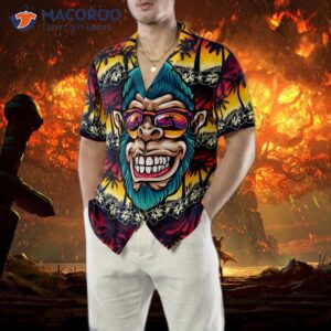 cool monkey head in paradise hawaiian shirt 4