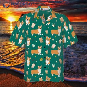 corgi and boba tea hawaiian shirt 2