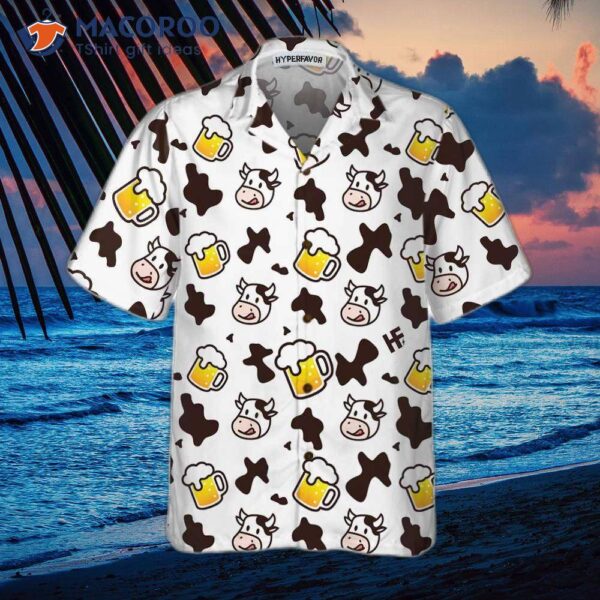 Cow And Beer Mug Seamless Pattern Hawaiian Shirt, Funny Shirt For , Best Gift Lovers