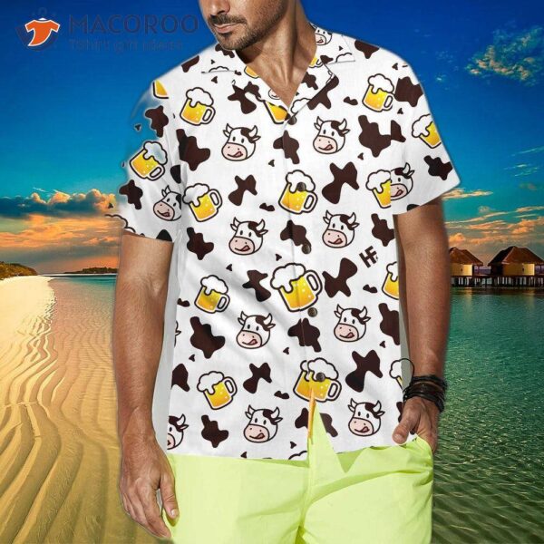 Cow And Beer Mug Seamless Pattern Hawaiian Shirt, Funny Shirt For , Best Gift Lovers