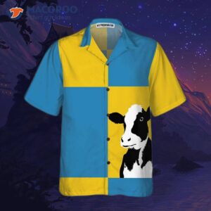 cow on yellow and blue background hawaiian shirt shirt for funny print 2