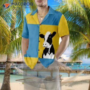 cow on yellow and blue background hawaiian shirt shirt for funny print 4