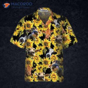 cow with sunflower hawaiian shirt tropical shirt for and funny print gift idea 2