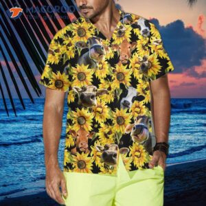 cow with sunflower hawaiian shirt tropical shirt for and funny print gift idea 3