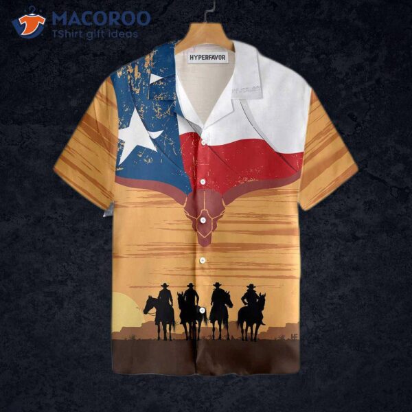 Cowboy Texas Flag Hawaiian Shirt, Vintage Shirt For