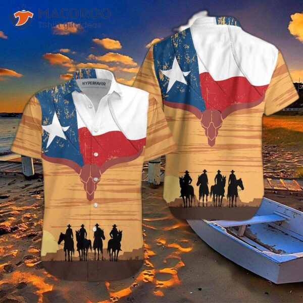 Cowboy Texas Flag Hawaiian Shirt, Vintage Shirt For
