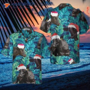 cows black cattle wear santa hat hawaiian shirt tropical leaves pattern christmas best gift for 0