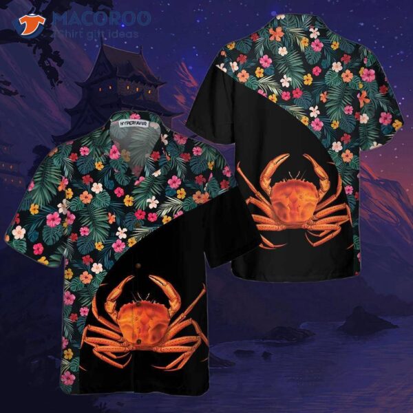 Crab And Flower Hawaiian Shirt, Unique Print Shirt
