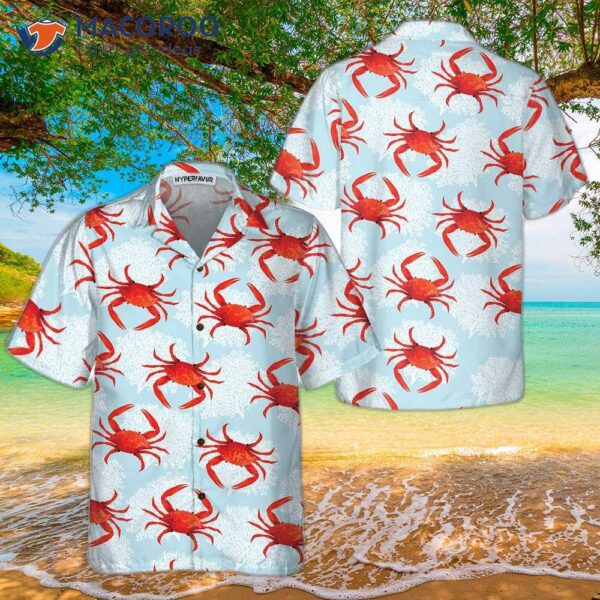 Crab On Light Blue Hawaiian Shirt, Unique Print Shirt For Adults