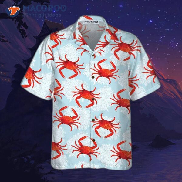 Crab On Light Blue Hawaiian Shirt, Unique Print Shirt For Adults