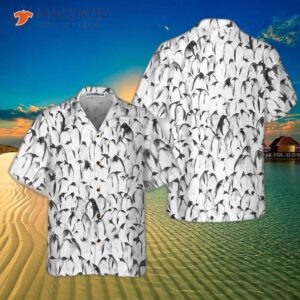 crowded penguin seamless pattern hawaiian shirt cool shirt for themed gift idea 0